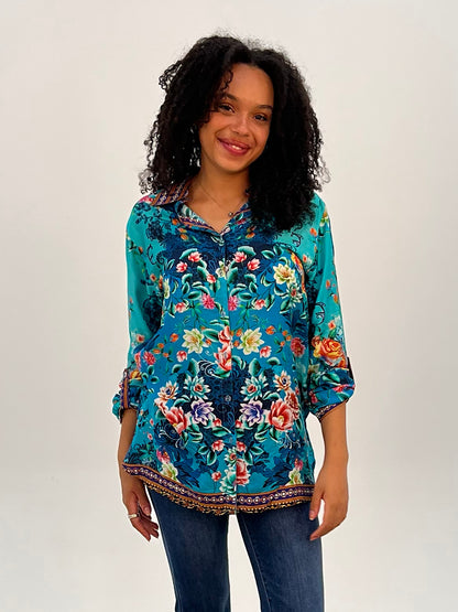 Cienna Lotus Garden Silk Viscose Shirt
