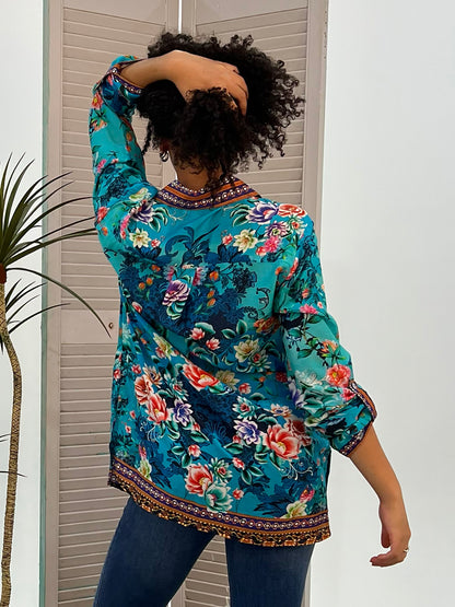 Cienna Lotus Garden Silk Viscose Shirt