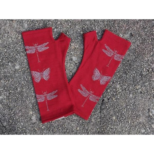 Red Print Fingerless Gloves