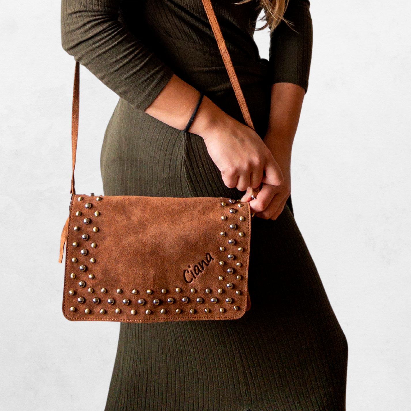 Interchangeable Bag Flap - Rivets Suede Brown